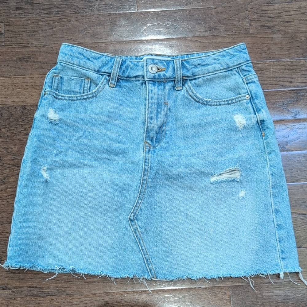 Zara 100% Cotton Blue Denim Mini Skirt Size Small WAIST 13.5"